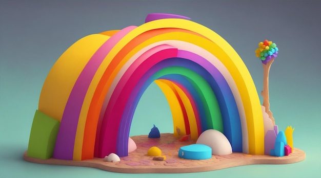 Un arco iris está en una ilustración 3d de Generative AI