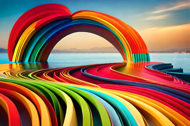 los arco iris están dispuestos en fila en la playa.