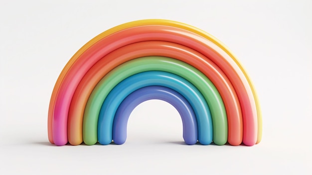 los arco iris están dispuestos en una fila sobre un fondo blancoArco iris 3d render icono ilustración niños