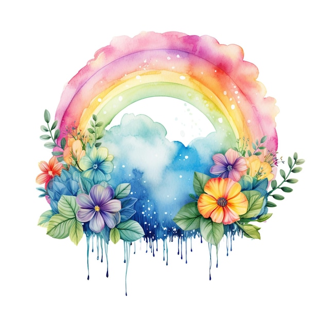 Arco-íris flor arte aquarela ilustração design infantil cartão postal clipart