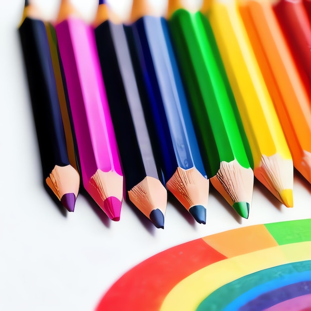 Un arco iris de fondo de lápices mínimos dibujado a mano