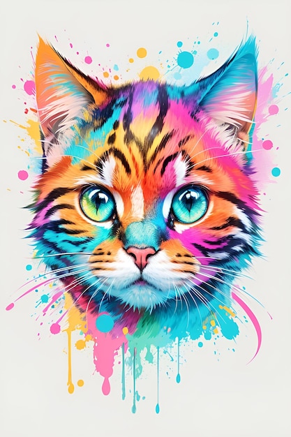 Arco iris gato pintura salpicadura pared imagen pintura multicolor Resumen colorido gato bozal ilustración