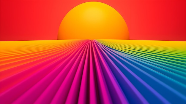 Foto un arco iris de líneas de colores con un sol en el fondo