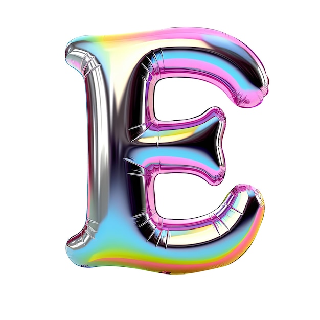 El arco iris metálico del alfabeto E globo 3D realista sobre fondo blanco IA generativa