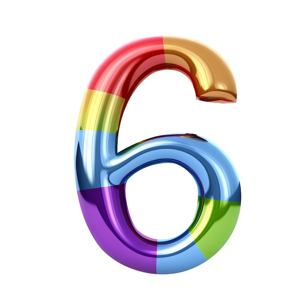 Arco iris metálico número 6 globo 3D realista sobre fondo blanco Generativo AIx9