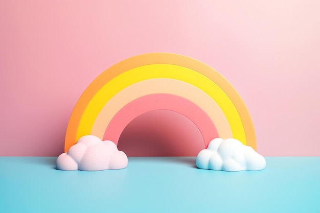 Foto arco iris minimalista rosa y amarillo con nubes ilustración sencilla pero encantadora de arco iris concepto de amor interpretación moderna de un arcoirís con nubes generación de ia