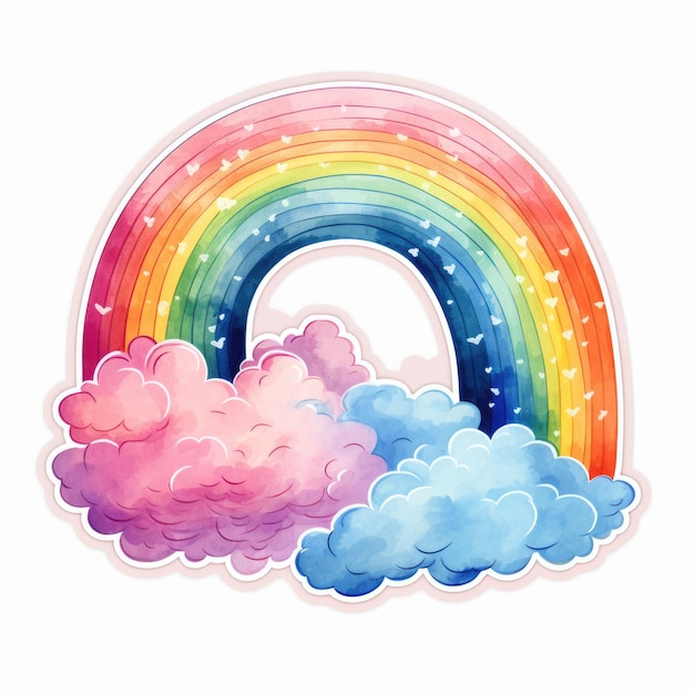 Arco iris con nubes sobre un fondo blanco Ilustración de emergencia