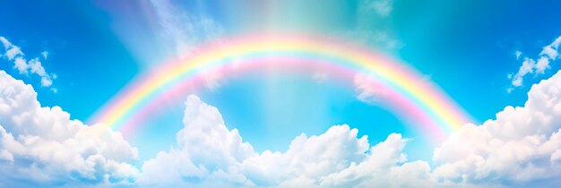 arco iris pastel contra un cielo azul brillante que simboliza la esperanza y la alegría asociadas con la primavera Generativo Ai