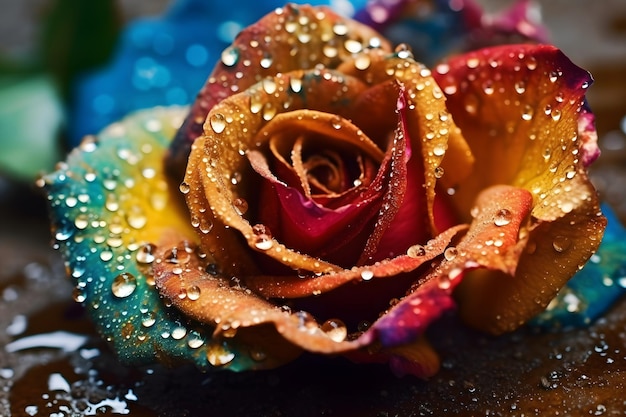 Arco iris rosa con gotas de rocío Red neuronal IA generada