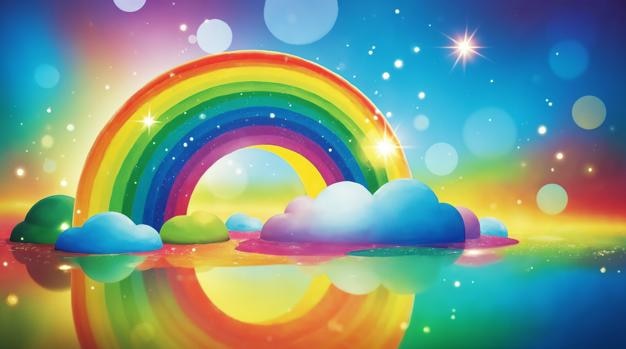 Arco iris sobre el agua con nubes