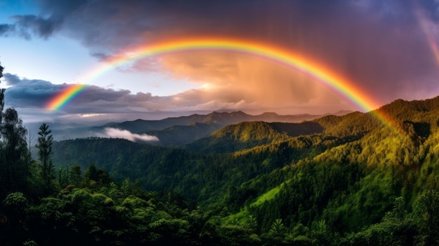 El arco iris sobre un bosque verde