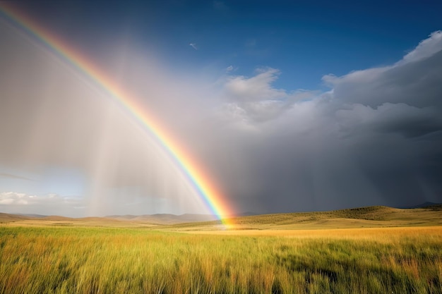 Un arco iris sobre un campo de trigo