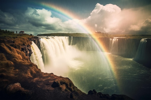 Un arco iris sobre una cascada en el cielo