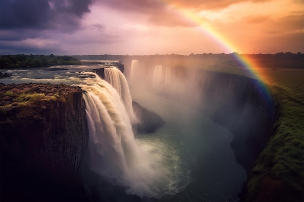 Foto un arco iris sobre una cascada en el cielo