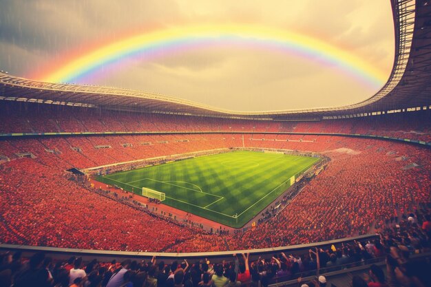 El arco iris sobre un partido de fútbol