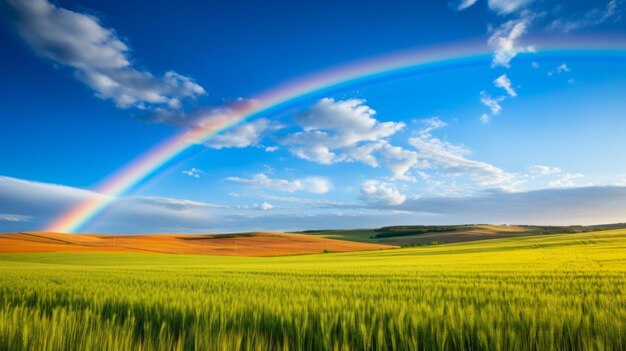 El arco iris a través de un campo de trigo