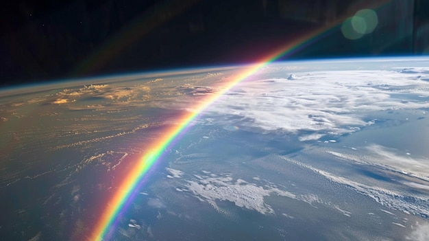 un arco iris se ve desde una ventana de un avión