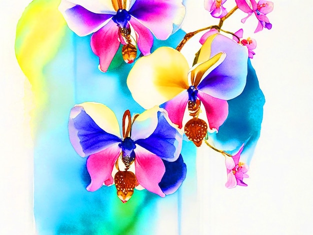 Foto el arco iris vibrante la orquídea con mariposas acuarela pintura de fondo descarga gratuita