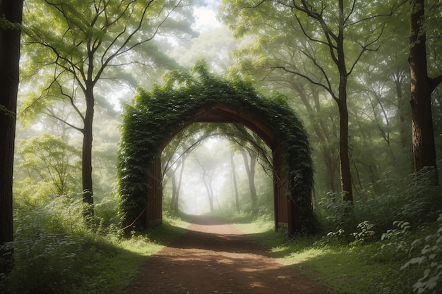 Arco natural em forma de galhos na floresta