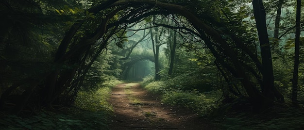 Arco natural em forma de galhos na floresta