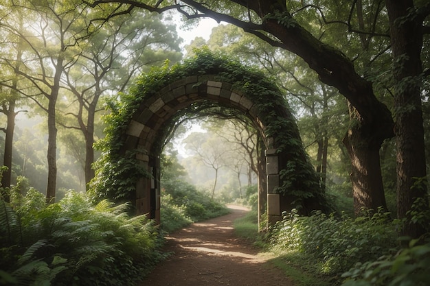 Arco natural en forma de ramas en el bosque