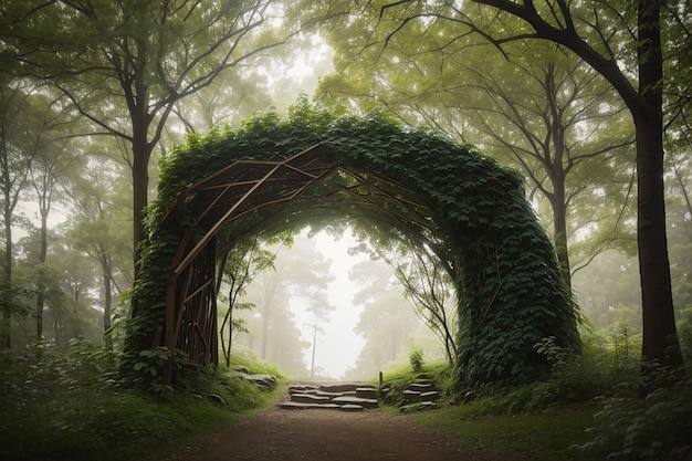 Arco natural en forma de ramas en el bosque