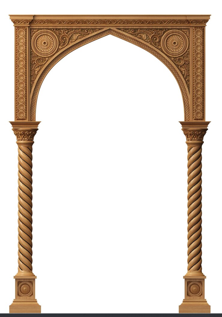 Foto arco oriental clássico esculpido em madeira