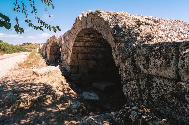 Foto un arco de piedra está bajo un árbol en la sombra