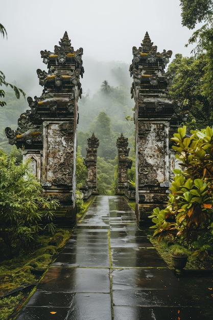 Foto un arco de piedra con árboles en el fondo