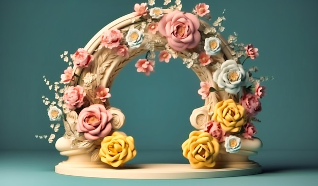 Un arco de rosas con flores.