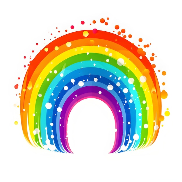 Un arcoíris con un arcoíris y gotas de pintura sobre él.