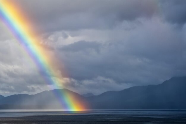 Un arcoíris cayendo sobre el mar de Alaska