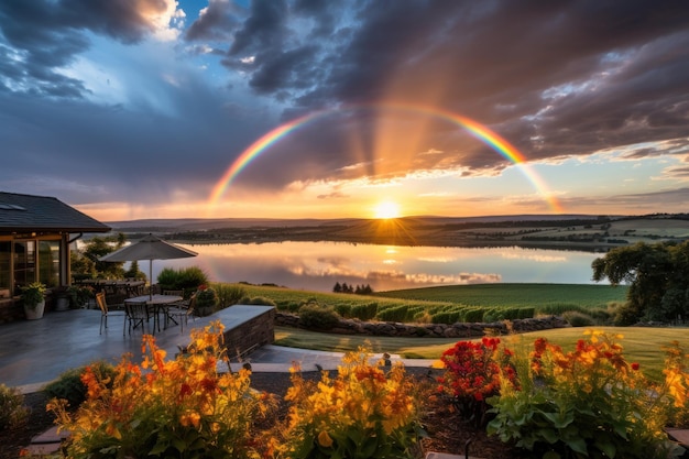 un arcoiris sobre un lago