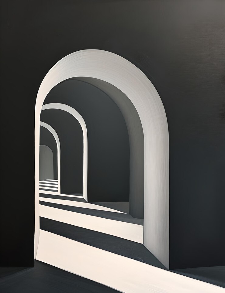 Arcos abstractos en blanco y negro minimalista dramático fondo futurista para el diseño o