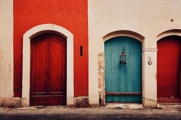 Arcos medievais de porta de madeira multicoloridos em estilo marroquino