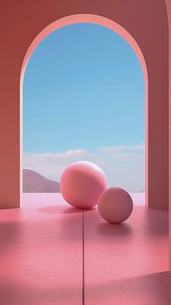 Arcos minimalistas motivos arquitectónicos rosa colores pastel ilustración Generado por IA