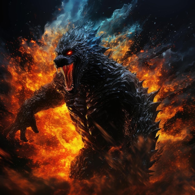 El ardiente Godzilla en furia.