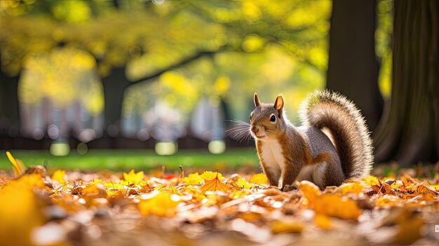 Foto una ardilla ágil que se alimenta de bellotas en un vibrante parque urbano