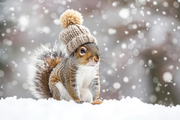 Foto una ardilla alegre con una gorra de punto añade un toque de capricho a un día de esquí en la nieve