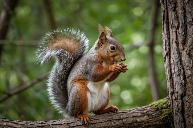 La ardilla come nueces con la cola espesa levantada