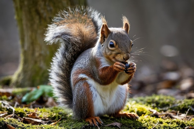 La ardilla come nueces con la cola espesa levantada