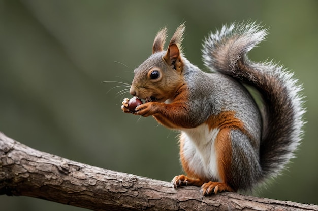 La ardilla come nueces con la cola espesa levantada