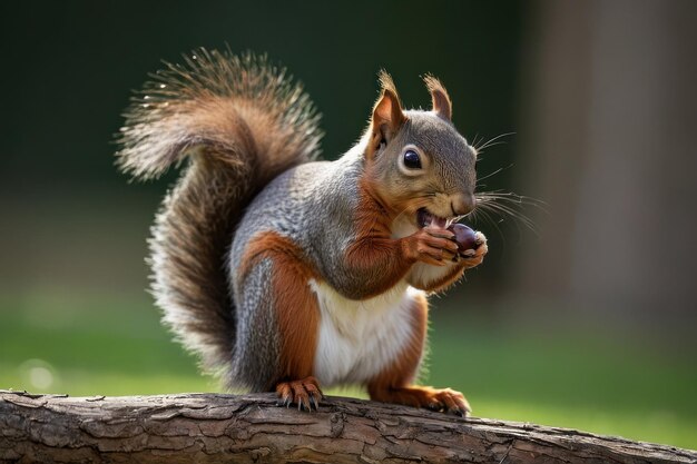 La ardilla come nueces con la cola espesa levantada