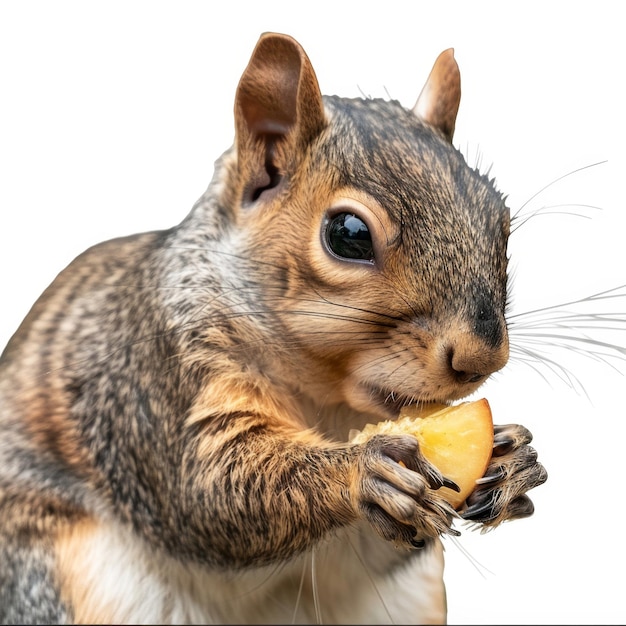 La ardilla comiendo frutas de cerca