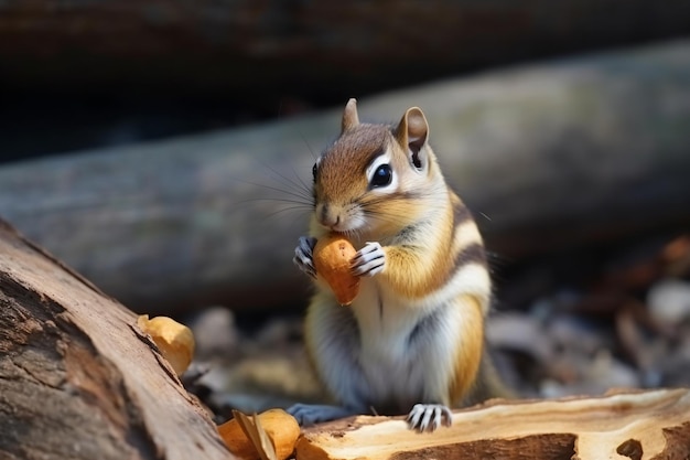 una ardilla comiendo una nuez en un suelo rocoso