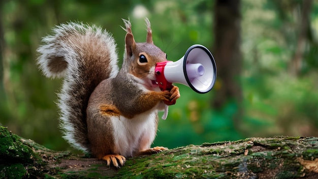 Foto la ardilla habladora difundiendo noticias en el bosque concepto bosque chismes ardilla amigos naturaleza charla bosque susurros