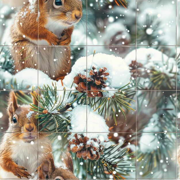 Foto una ardilla está mirando un árbol cubierto de nieve