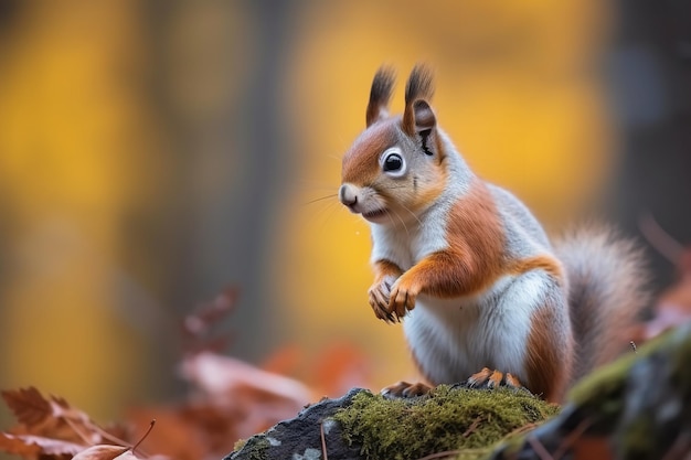 Ardilla recogiendo nueces en el bosque