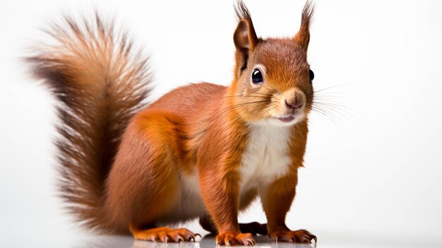 Foto una ardilla roja está aislada en blanco