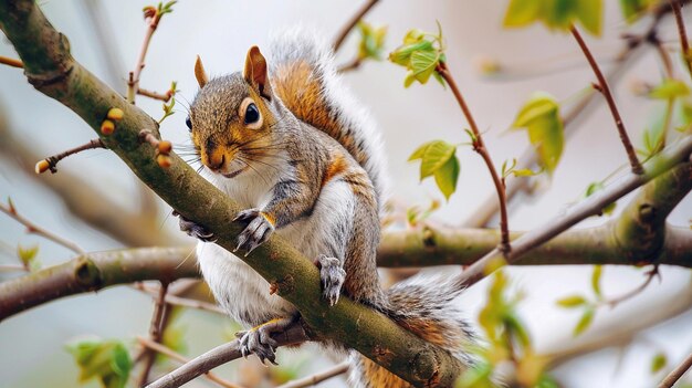 Foto una ardilla sentada en una rama de un árbol con los ojos abiertos